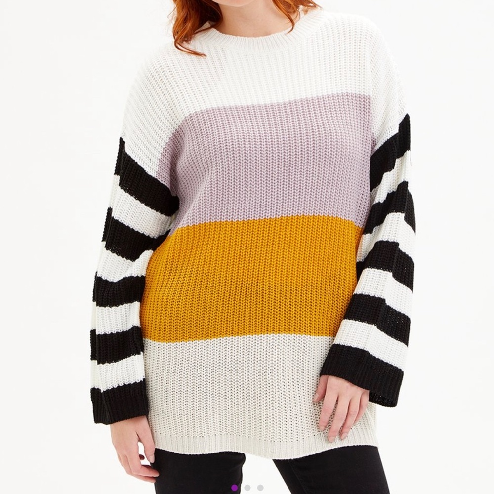 EVELYN TAYLOR STRIPE SWEATER: MUSTARD/BLACK: NWT: SZ 1X